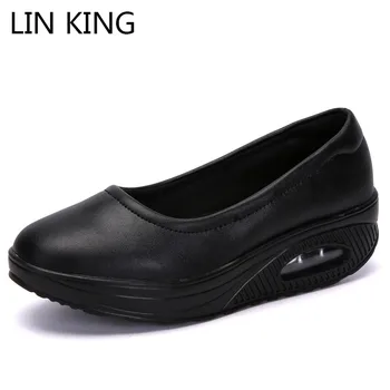 

LIN KING Plus Size Women Casual Shoes Height Increase Swing Shoes Wedges Sneakers Slip On Loafers Comfortbale Murse Work Shoes