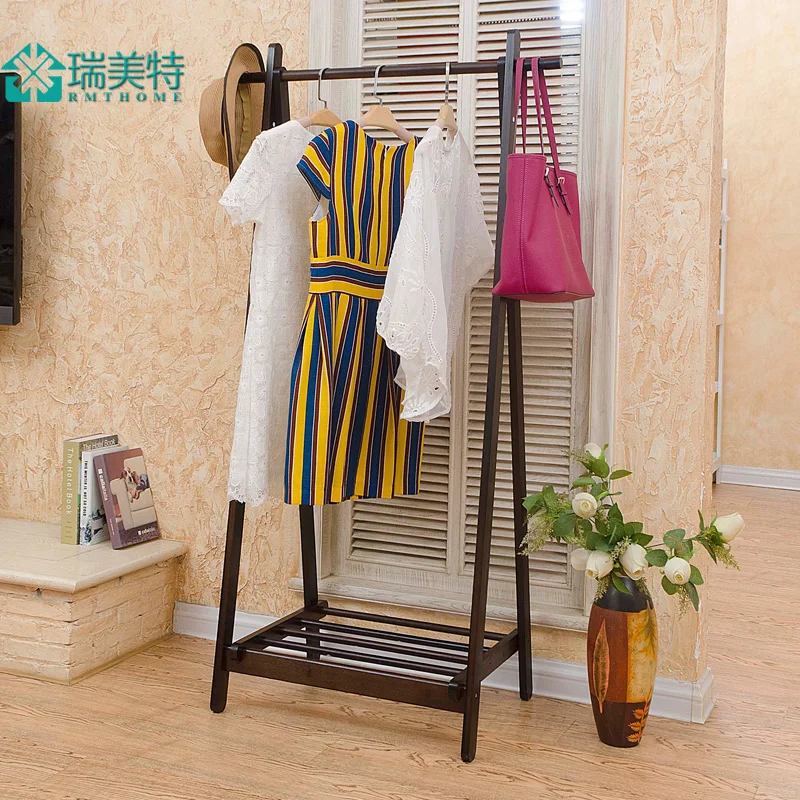 Rui US Teou style bedroom creative folding bamboo floor coat rack clothes rack hanger indoor multifunction