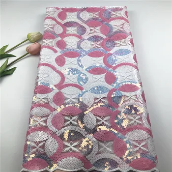 

White And Pink 2019 Nigeria Organza Sequins Laces African Lace Fabric Sequins Embroidered Nigerian Lace Fabrics For Wowen Dress