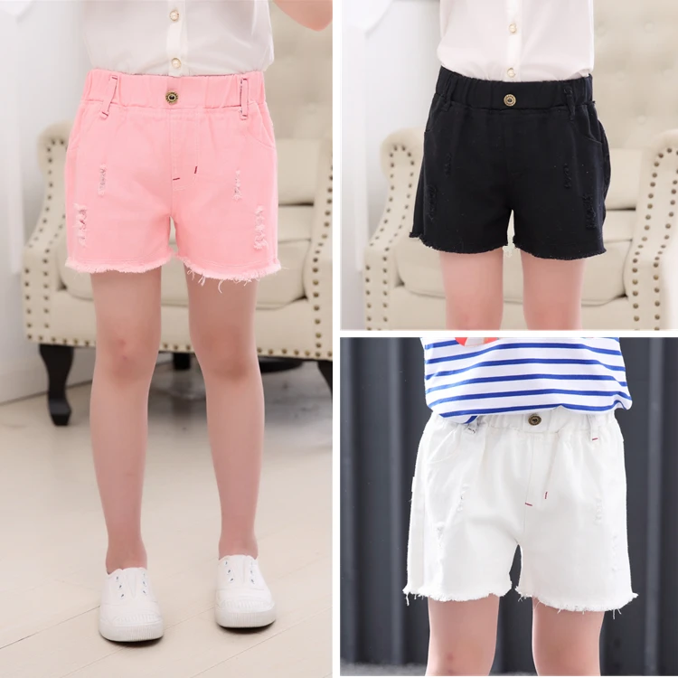 Детские подростковые шорты летние джинсовые шорты для девочек, белые, розовые короткие джинсы для девочек-подростков 3, 4, 5, 6, 7, 8, 9, 10, 12, 15 лет