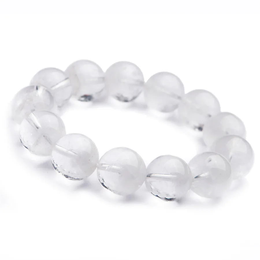 Genuine Natural White Phantom Quartz Crystal Round Bead Stretch Power Bracelet 16mm (2)