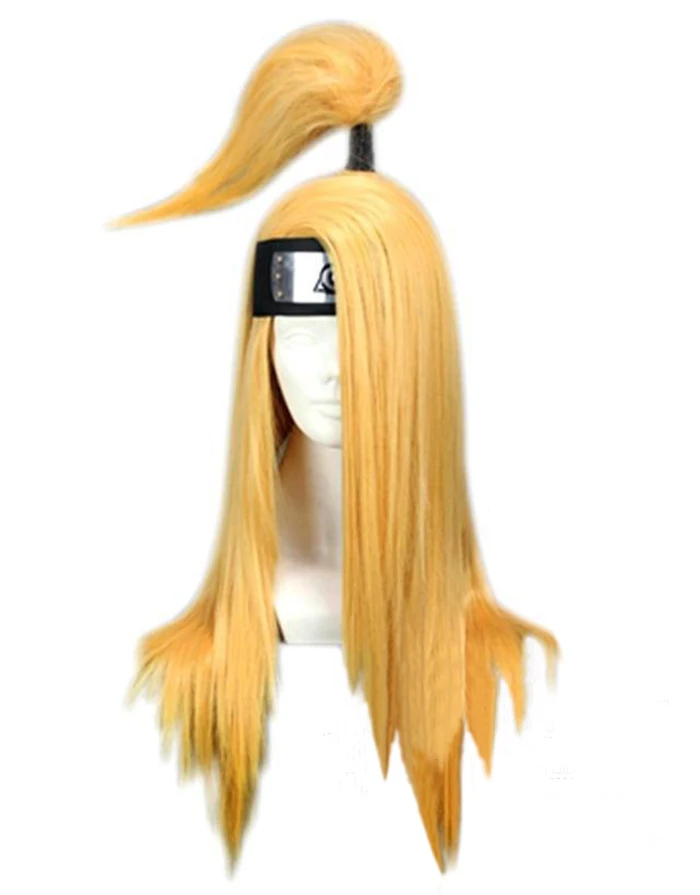 Аниме naruto; deidara 65 см длинные прямые золотисто-желтые термостойкие волосы косплей костюм парик+ трек+ парик шапка - Цвет: Wig And Headband