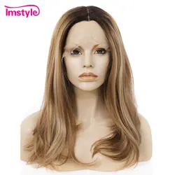 Imstyle Ombre коричневый парик жаропрочных волокно бесклеевой прямо химическое Синтетические волосы на кружеве парик естественно волосяного