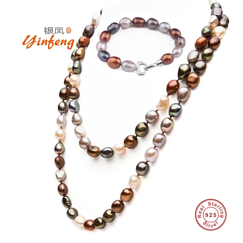 

[MeiBaPJ]Fashion baroque real pearl set Hot selling 925 sterling silver jewelry for women 10-11mm big pearl beads set