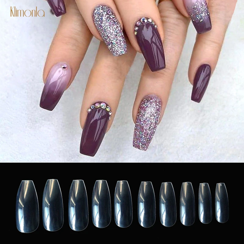 500 Pcs アクリルフレンチ偽爪フルカバーネイルアートのヒント Uv ジェルサロン透明バレリーナための偽の釘指 False Nails Aliexpress
