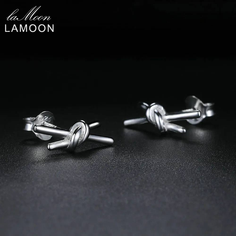 LAMOON 2017 New Bow-knot Shaped 100% Real 925-Sterling-Silver Stud Earrings S925 Fine Jewelry For Women Girl Gift LMEY273
