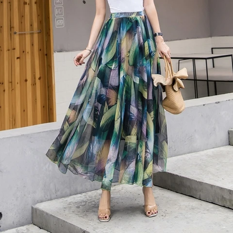 TingYiLi длинная юбка пляжная юбка в стиле бохо цветочный принт шифоновая Женская юбка - Цвет: 2