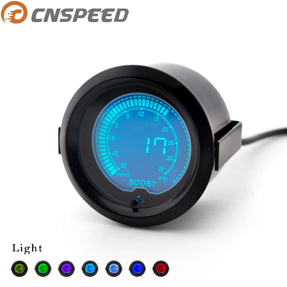 

CNSPEED 2"52mm EVO Car Auto Boost Turbo gauge -30~35PSI LCD 7 color Boost Sensor Pressure Gauge Boost controller Meter YC100110