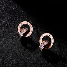 Трендовые серьги-гвоздики, модное ювелирное изделие,, розовое золото, болгарийские серьги для женщин, нержавеющая сталь, ааааа, циркониевые круглые серьги-гвоздики