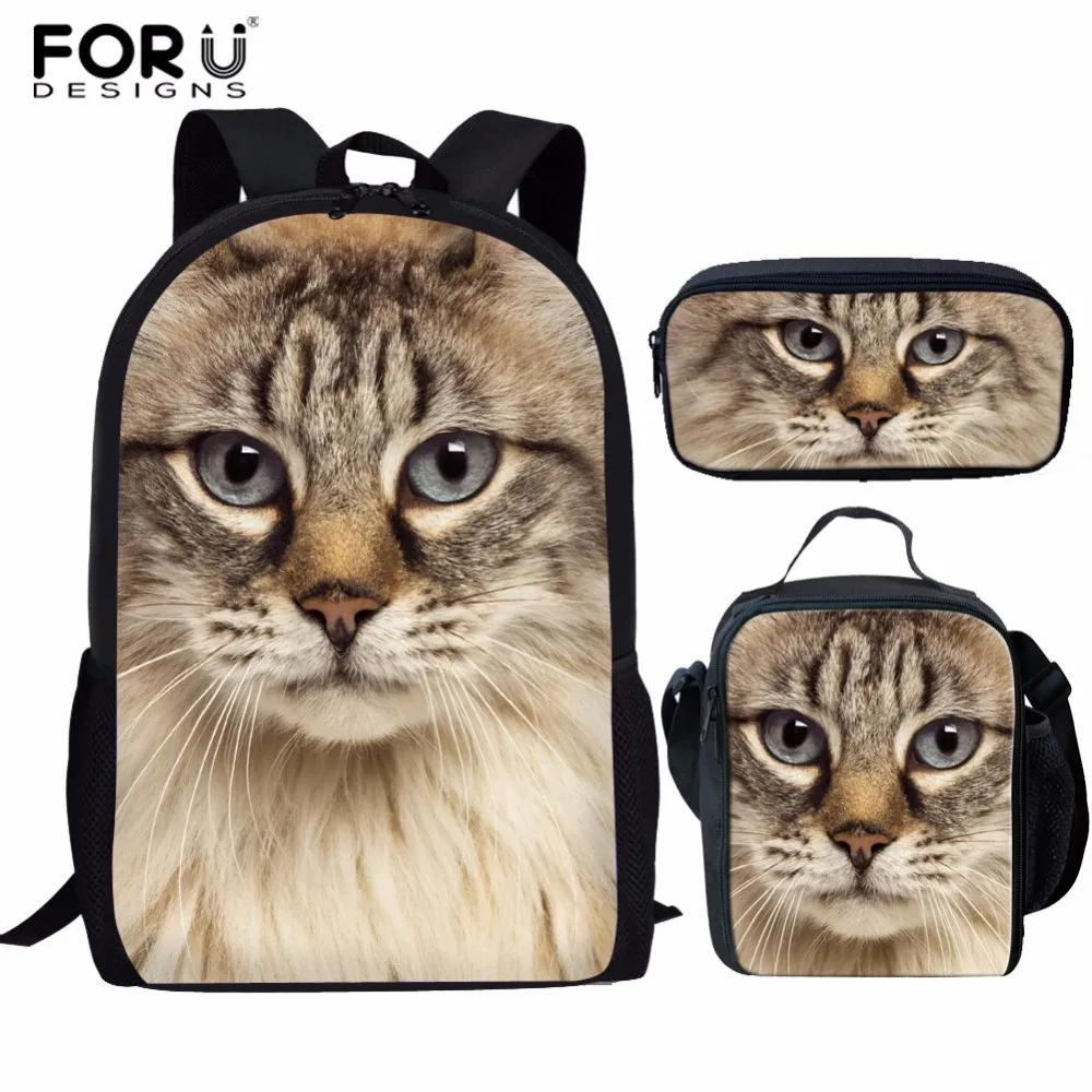 FORUDESIGNS/3 шт./компл. детские школьные сумки набор для подростков девочек кошка напечатанная книга карандаш сумка женские рюкзаки на заказ школьная сумка