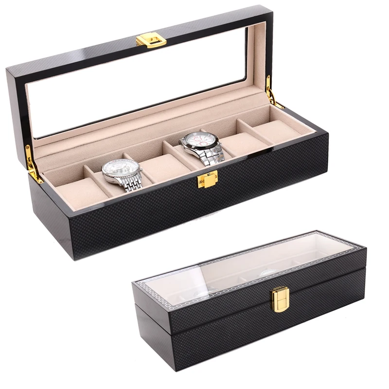 

6 Grids Handmade Carbon Fiber Watch Box Watch Case Clock Box Time Box for Watch Organizer