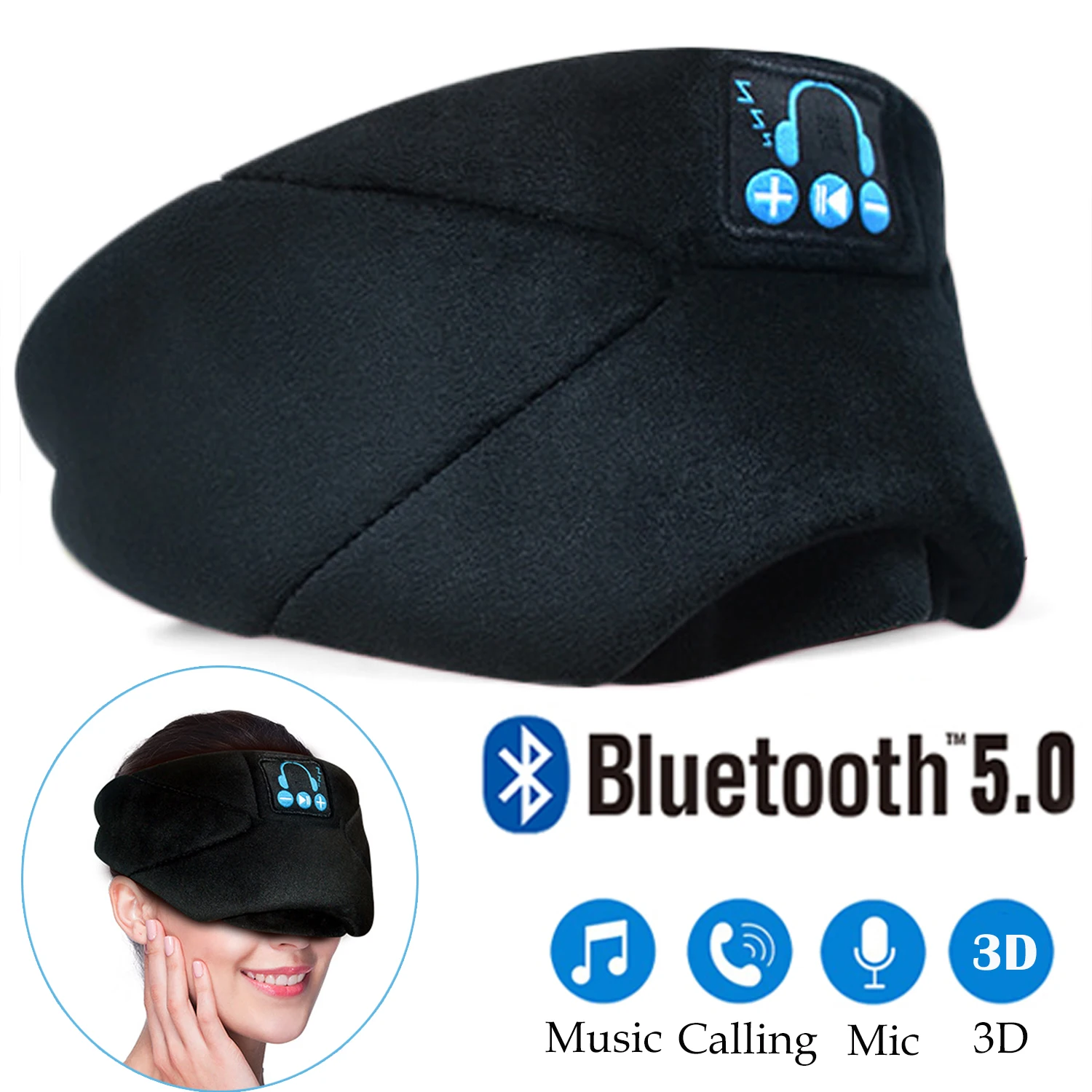 

JINSERTA Wireless Bluetooth 5.0 3D Stereo Earphone Sleep Eye Mask Phone Headband Sleeping Soft Headphone Support Music Handsfree