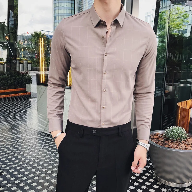 New Arrived 2018 Autumn Plaid Shirt Man Business Casual Shirts Men Slim Fit Long sleeve Work Shirts dress shirt