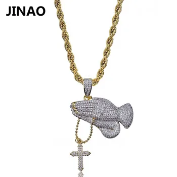 

JINAO Gold Silver Color Cross Layered Necklace Jesus Virgin Mary Chain Praying Hand Pendant Necklace Easter Day's Gift Jewelry