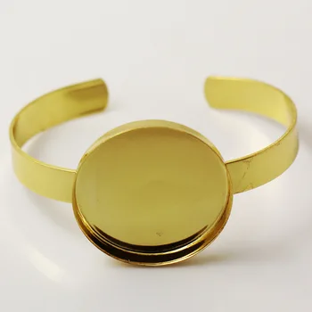 

Blank Open Bangle Findings with 25mm Round Deep Wall Bezel Cabochons Bases Cuff Bangle Bracelet DIY Settings Golden tone Plated