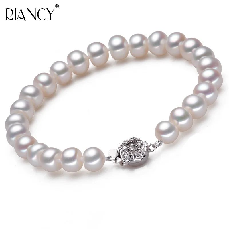 

Multicolor Natural Freshwater Pearl bracelet for women 925 sterling silver pearl bracelet 9-10mm High quality Mom birthday gift