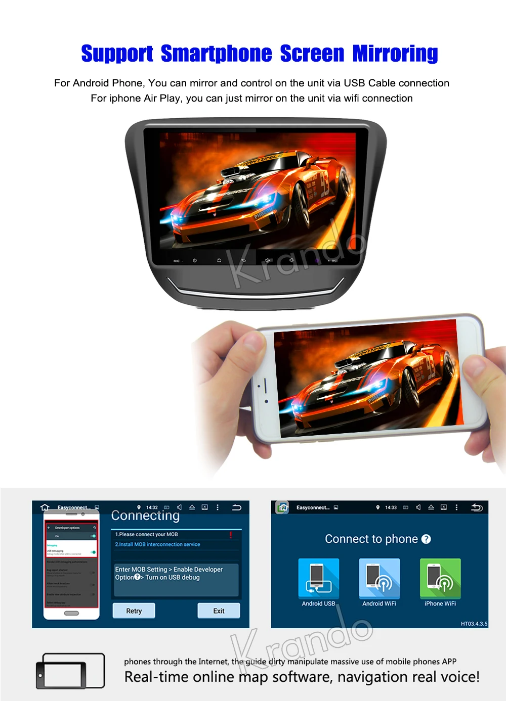 Krando Android car radio gps navigation multimedia system for CHEVROLET CAVALIER 2016