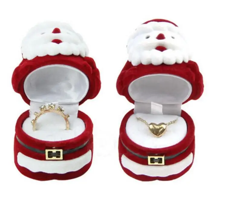 2018 Christmas Gift Jewelry Box Velvet Red Santa Claus Design Ring