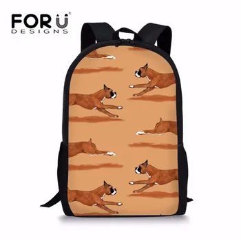 

FORUDESIGNS Students School Bags for Kids Boxer Dog Printing Heavy Duty Bookbag Softback Children Cute Shoulder Bag Daypack