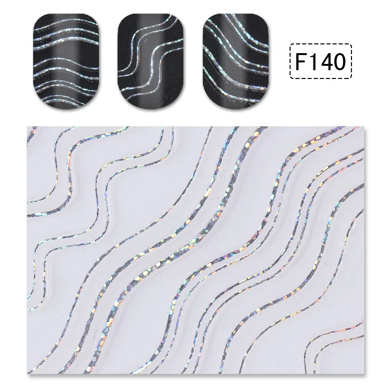 1 Лист Лазерная голографическая 3D наклейка для ногтей волнистая линия полоса лента голограмма Фольга Наклейка для ногтей украшения ногтей аксессуары