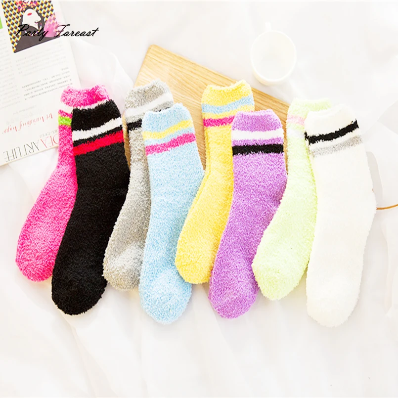 Pf 2 пары в разноцветную полоску носки для женщин девочек полиэстер зимние теплые носки calcetines Mujer коралловый Chaussette женские носки v0261