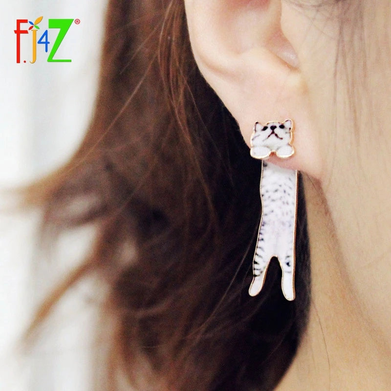 

F.J4Z 1PC X Lovely Cat Earings Cute Colorful Animal Printed Alloy Faux Pearl Drop Earrings For Women Girl's Ear Jewelry