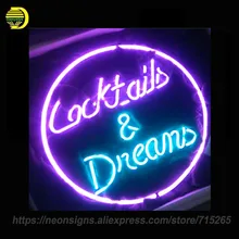 Cocktails and Dreams Neon Sign Board Neon Bulbs Light Bar Display Real GlassTube Handcrafted Beer Bar