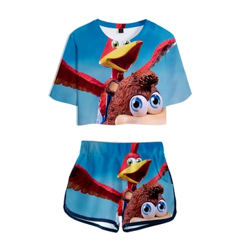 

Banjo Kazooie Printed Women two piece set New game Oversize Navel short sleeve and Banjo Kazooie Short Pants O-neck Summer Set