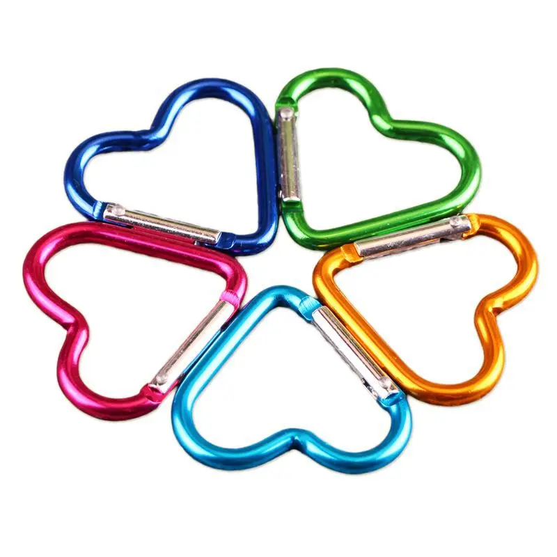 

10pcs color 4.4mm**40mm*44mm high quality heart-shaped aluminum alloy material outdoor carabiner backpack clothing hang buckle