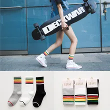 Хлопковые дышащие зимние женские полосатые носки, женские модные простой носок, женские яркие цвета, повседневные модные носки для девушек