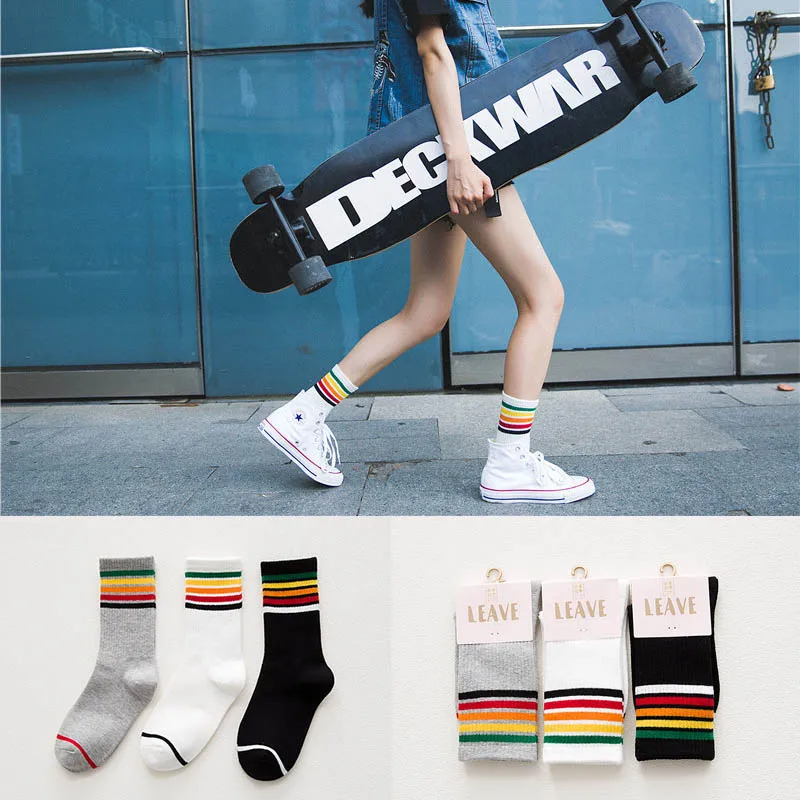 

Cotton Breathable Winter Women Striped Socks Womens Fashion Simple Sock Females Candy Color Students Female Daily Trendy Girls