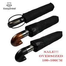 EasyZreal Leather Curved Handle men Automatic business Umbrella Male Windproof Black Big auto Umbrellas parasol Rain paraguas