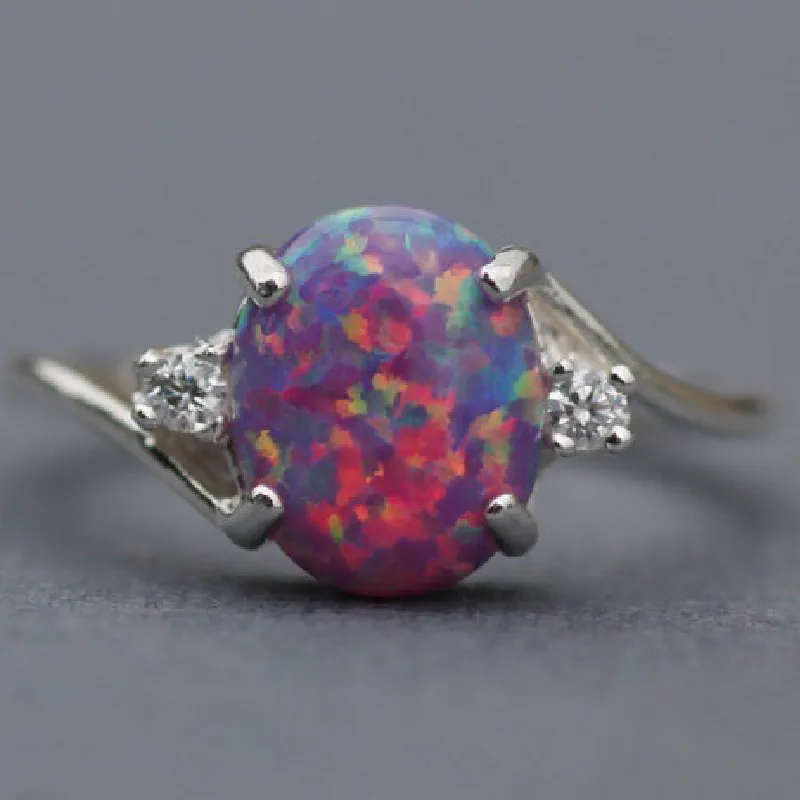

New Fashion Design White Fire Opal Ring Jewelry Silver Color Zircon Rings For Women Gem Crystal Lovers Wedding Rings YY095-1