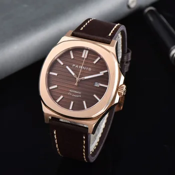 

Parnis 44MM sapphire glass Coffee dial date widnow luminous rose golden case miyota 821A automatic men's watch