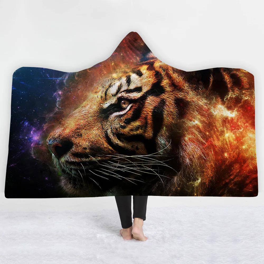 Cool 3D Tiger Print Hooded Cloak Nightgown Fashion Blanketin Robes from Underwear & Sleepwears