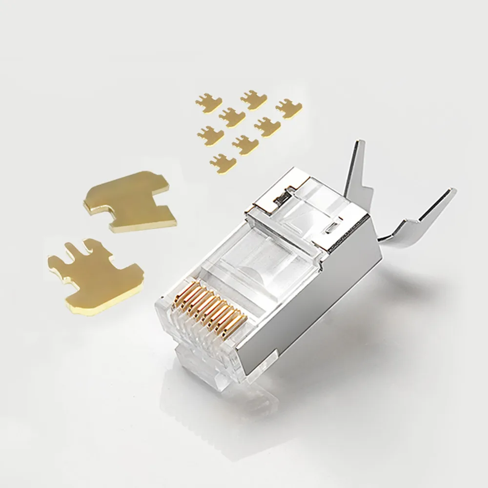 Cat6a Cat7 RJ45 штекер Экранированный FTP 8P8C сетевые разъемы 50u позолоченный для кабеля