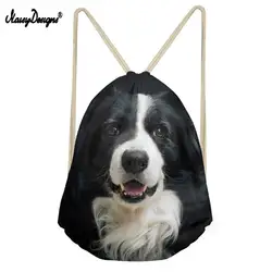 NoisyDesigns Для женщин Drawstring сумка милые 3D собаки Бордер-колли принт Забавный пакет для Для детей Softback эко пляжная сумка Faye сумка