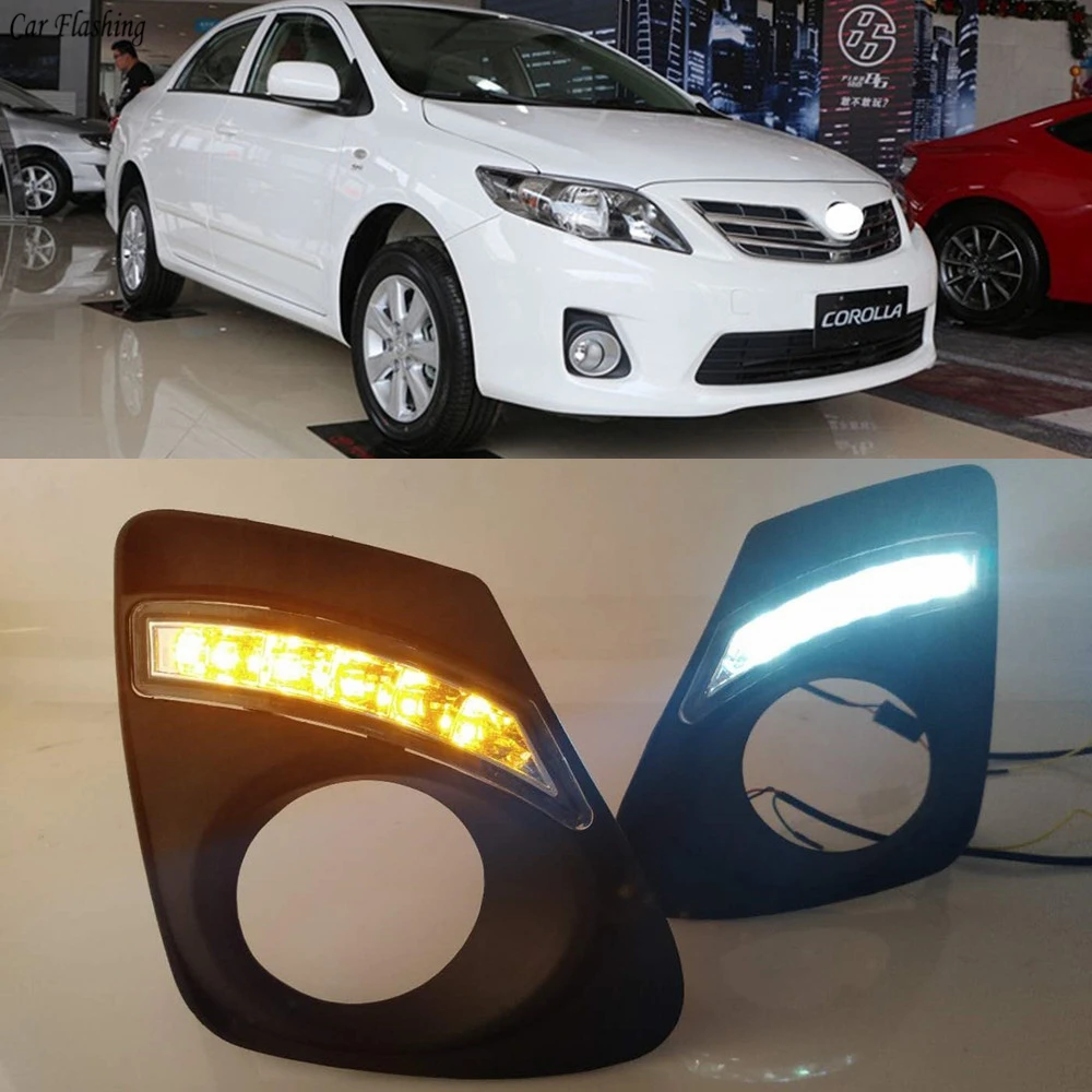 

Car Flashing 1pair LED For Toyota Corolla 2011 2012 2013 DRL Daytime Running Light Daylight Fog Lamp Cover with turn signal lamp