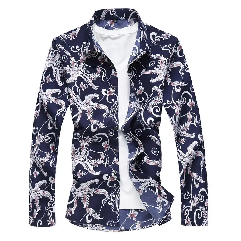 

Casual Shirt Male Flower Printed Business Long sleeve Floral Mens Dress Shirts Men's clothing Slim fit New Arrival