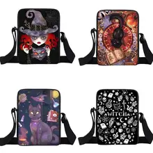 Мини-сумка-мессенджер с принтом в виде букв/ведьмы/черного кота/куклы вуду, женская сумка, маленькая сумка на плечо для девочек-подростков
