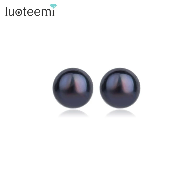 LUOTEEMI, 2 цвета,, элегантные стильные ювелирные изделия для женщин, черный натуральный пресноводный жемчуг, серьги-гвоздики, Brincos, роскошный подарок