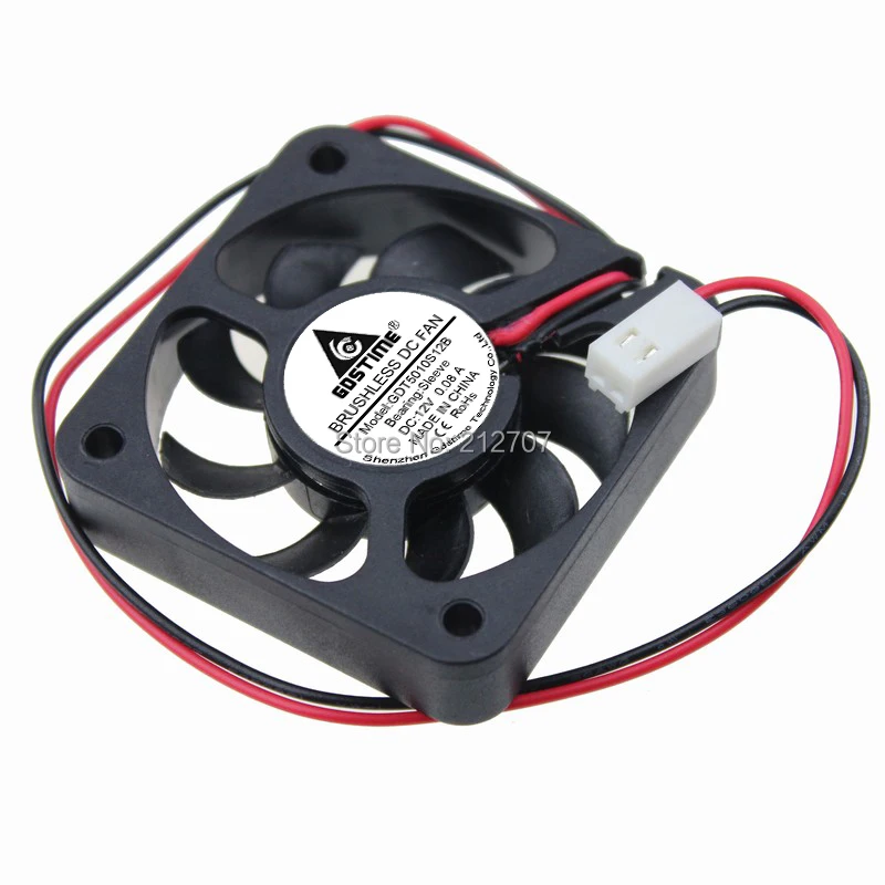 

2 Pieces/lot Gdstime 5010 12V 2Pin-2510 Connector 9 Blades 50mm*50mm*12mm 50mm 12V DC Cooling Fan