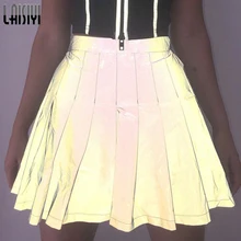 LAISIYI для женщин летние плиссированные юбки для мода Refletive Высокая талия мини-юбка на молнии клуб faldas mujer moda ASSK20229