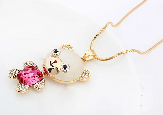 Новинка 2018 милое длинное колье Swarovski с кристаллом медведя цепочка золотого цвета