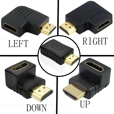 Высококачественный HD 1080P Переходник HDMI штырь-гнездо 90 градусов угол поворота