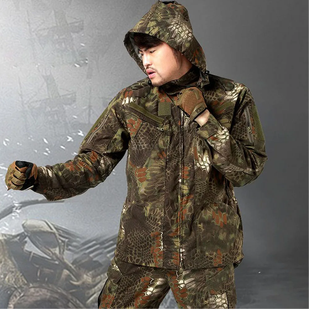 Men Quick Drying Camouflage Python Tactical Jacket Military Assault Hunting Coat Male Durable Water Repellent CS