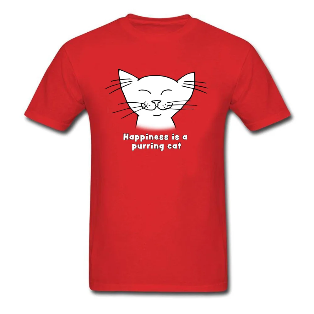 Tops Shirt Leisure Summer Fall Classic Party Short Sleeve Pure Cotton O-Neck Man T Shirt Party Tops T Shirt Free Shipping Happiness is a purring cat   cute cat cartoon red