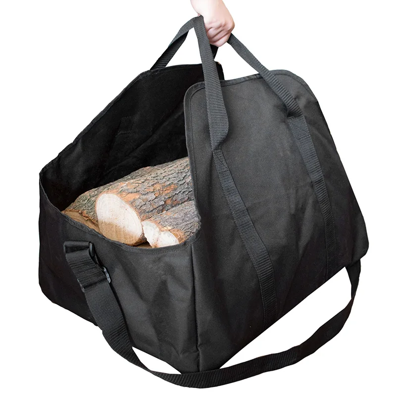 

New Sale Firewood Log Carrier Black Heavy Duty Wax Tote Large Fire Wood Bag Durable Holder Fireplace Wood Stove Accessories