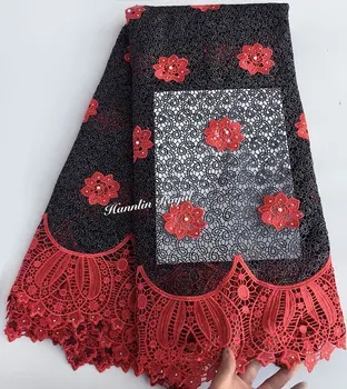 

Black Coral red classic African guipure lace Unique cord lace fabric for sewing garment 5 yards top quality hot sale