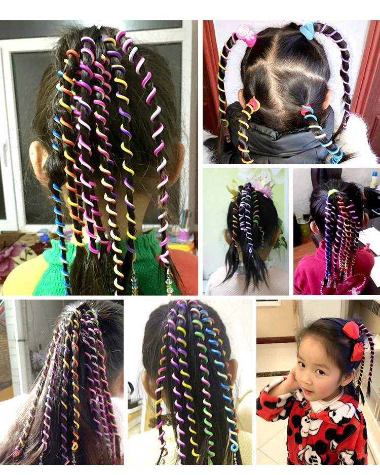 6 шт., аксессуары для волос цвета радуги, синтетические Спиральные Кудри, инструменты для поделок, детские головные уборы для девочек, спиральные волнистые волосы